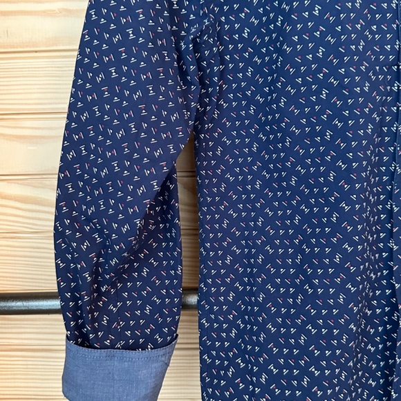 Ben Sherman Navy Blue Geometric Cotton Boy's Large 14/16 Button Down Dress Shirt - Picture 3 of 6